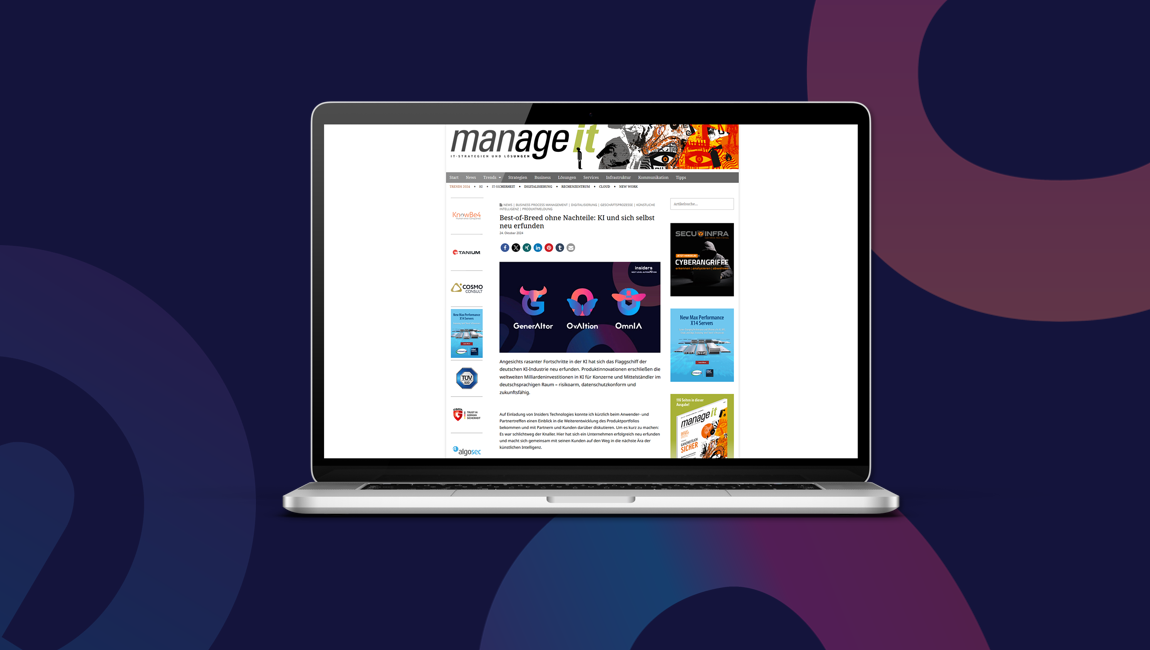 Fachmagazin manage IT berichtet über neue Insiders-Produkte